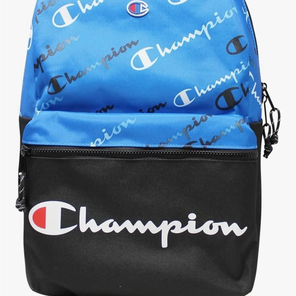 Champion Blue and Black Backpack with Bold Logo Design